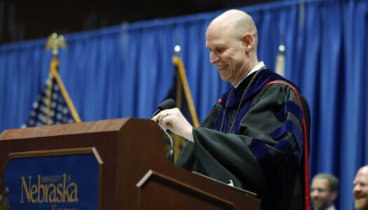 UNK Chancellor Neal Schnoor delivers his address during the investiture ceremony.