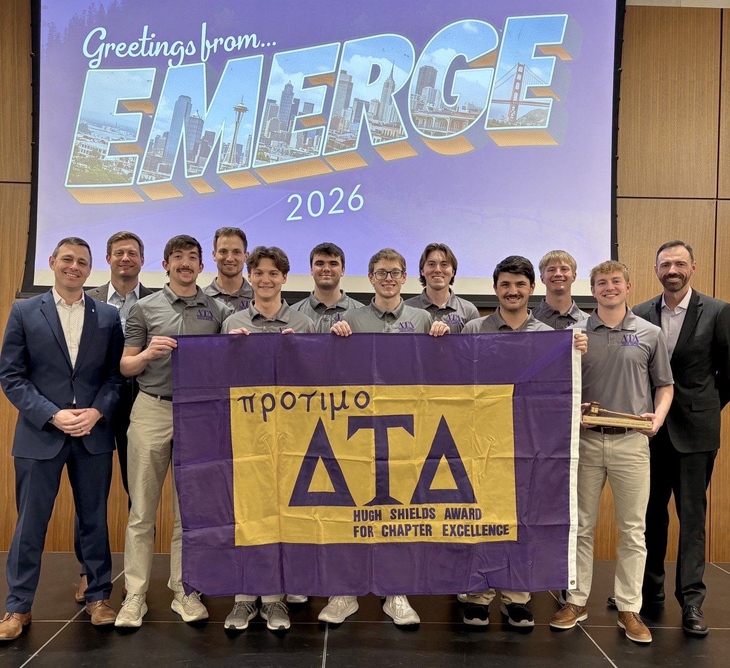 Members of UNK’s Delta Tau Delta fraternity are pictured during the Region 12 Emerge leadership conference in Lawrence, Kansas.