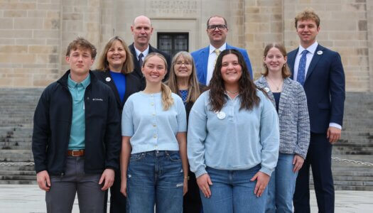 UNK representatives pose for a photo outside the State Capitol during Wednesday’s “I Love NU” Day celebration in Lincoln.