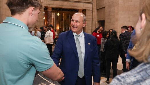 Sen. Dan Quick meets with UNK students in the State Capitol Rotunda.
