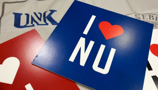 An "I Love NU" sign displayed on a table.