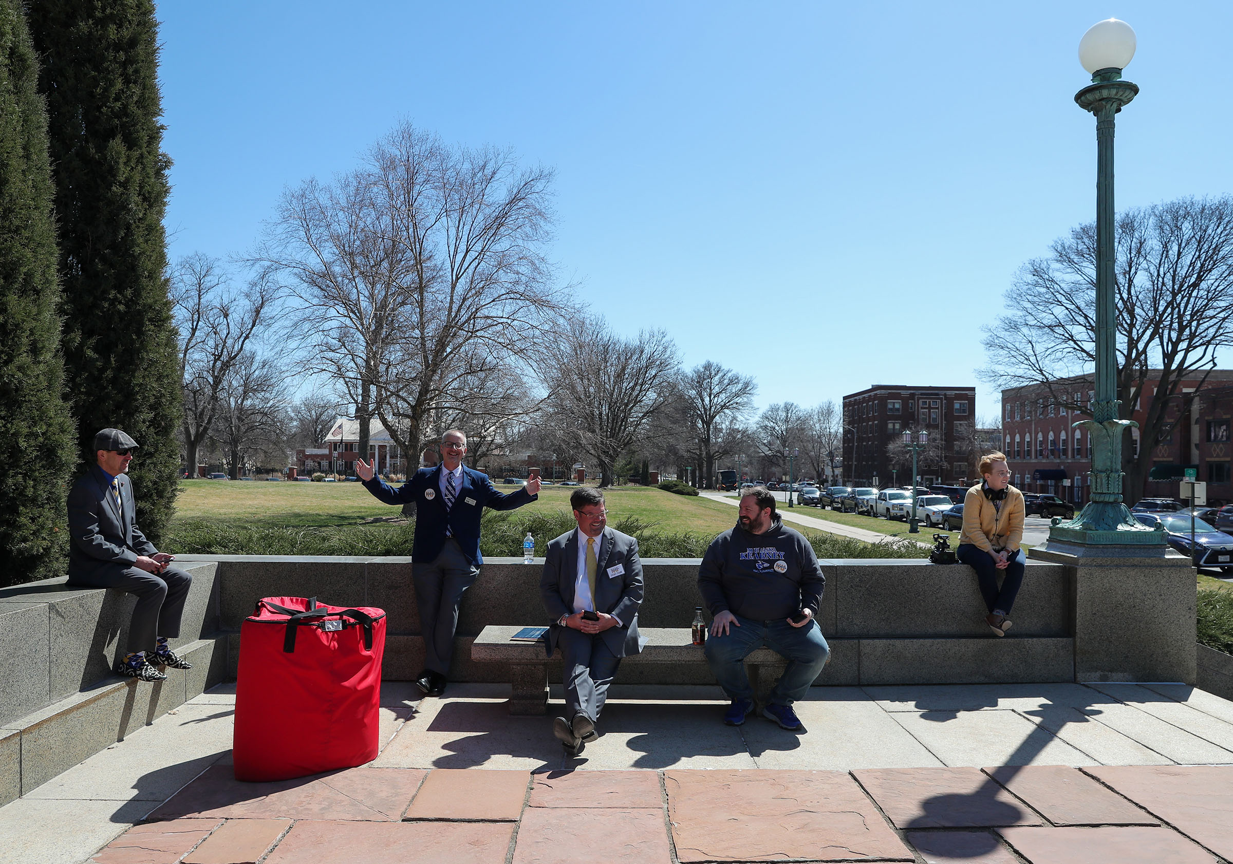 John Falconer and other UNK representatives are pictured outside the State Capitol during an "I Love NU" Day event in Lincoln.