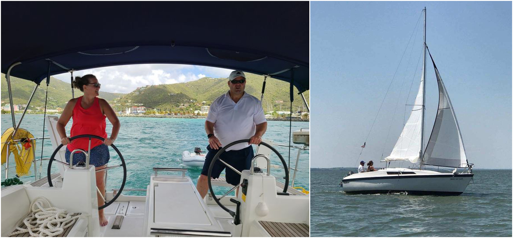 John Falconer and his wife Tracy are pictured on a sailboat.