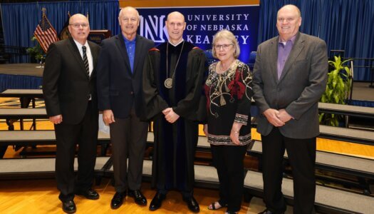 UNK Chancellor Neal Schnoor is pictured with guests.