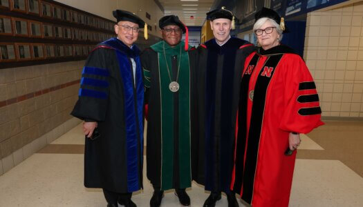 UNK Chancellor Neal Schnoor with leaders from the other NU campuses.