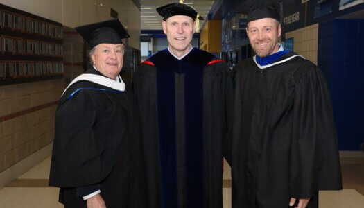 UNK Chancellor Neal Schnoor with state Sen. Stan Clouse and Kearney Mayor Jonathan Nikkila.