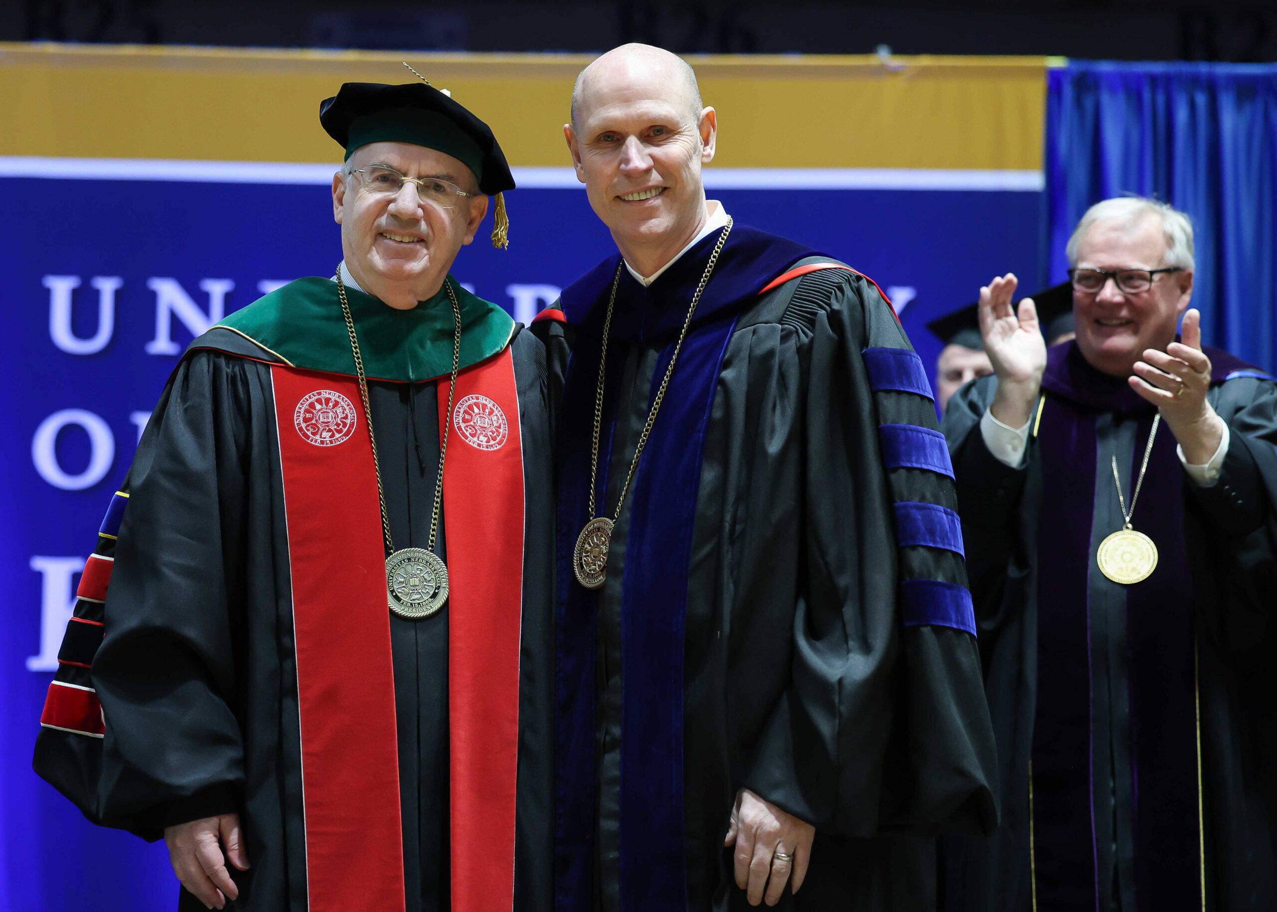 University of Nebraska System President Dr. Jeffrey Gold is pictured with UNK Chancellor Neal Schnoor during Friday's investiture ceremony.