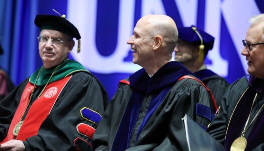 University of Nebraska System President Dr. Jeffrey Gold and UNK Chancellor Neal Schnoor during the investiture ceremony.