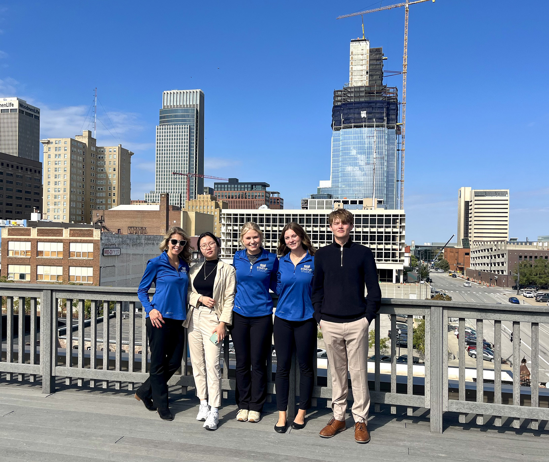 UNK Center for Entrepreneurship and Rural Development Director Sara Bennett is pictured with Startup Studio students in Omaha.