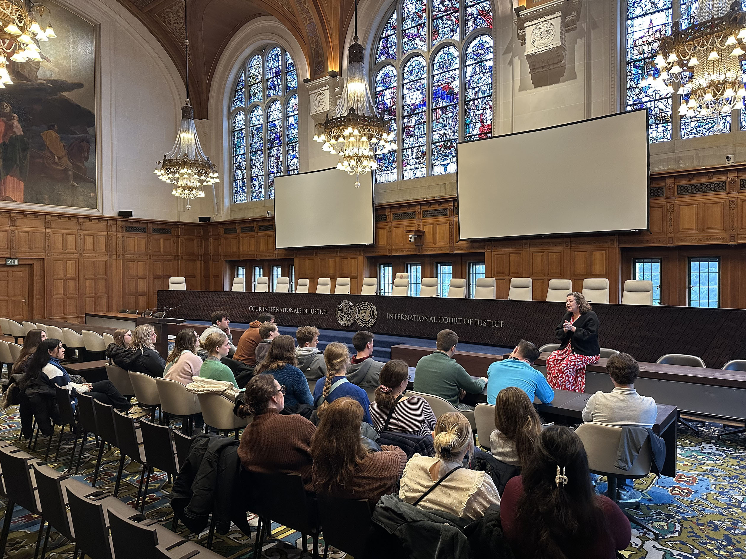 UNK political science students in the Kearney Law Opportunities Program visit the International Court of Justice in The Hague, Netherlands, during a field study course.
