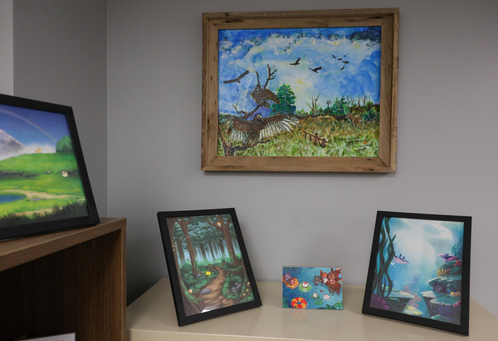 One of Alta Kramer's paintings in Calvin T. Ryan Library.
