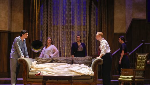 A rehearsal photo for “An Old-Fashioned Family Murder.”