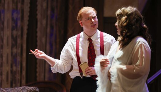 A rehearsal photo for “An Old-Fashioned Family Murder.”