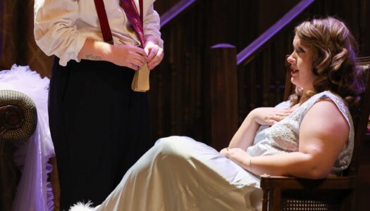 A rehearsal photo for “An Old-Fashioned Family Murder.”