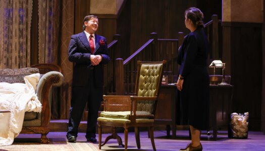 A rehearsal photo for “An Old-Fashioned Family Murder.”