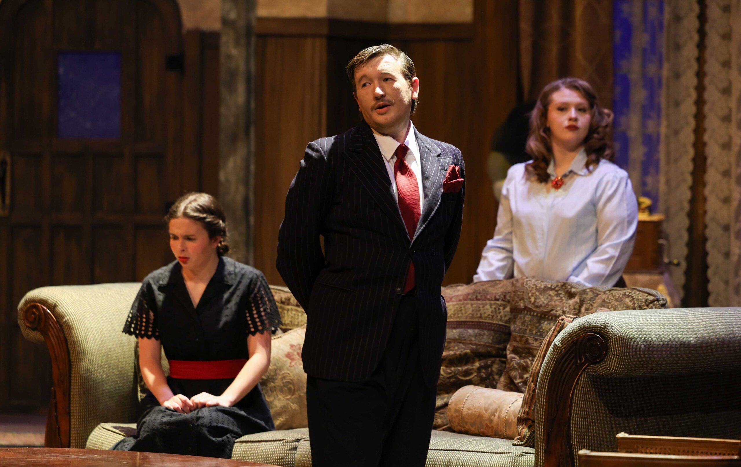 A rehearsal photo for “An Old-Fashioned Family Murder.”