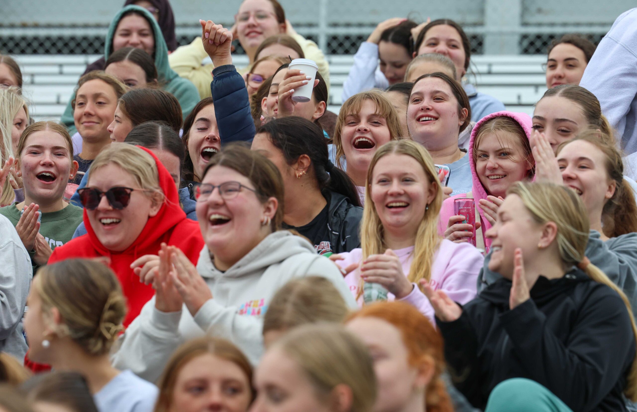 Alpha Omicron Pi sorority members cheer during The Big Event kickoff at Cope Stadium.