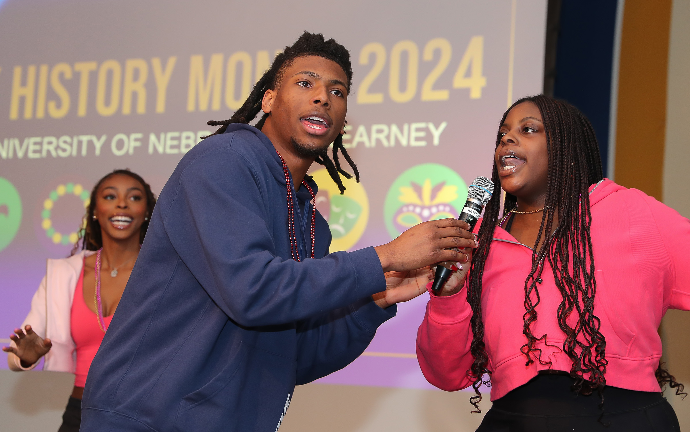 Godiva Kekeh leads a Black History Month event at UNK.