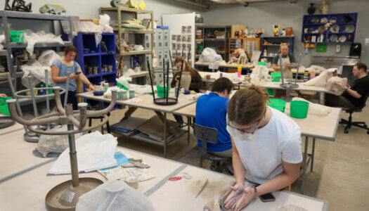 Students make ceramics in class (Photo by Erika Pritchard, UNK Communications).