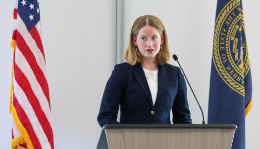 Paige Oltmans speaks after her inauguration.