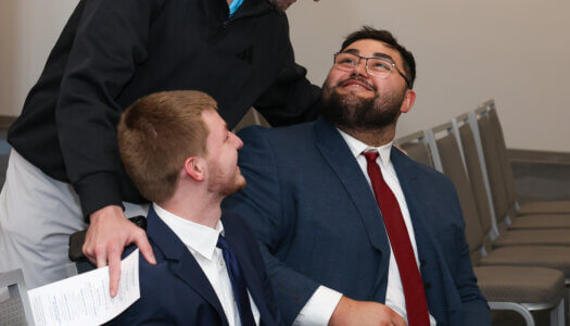 Student Government members mingle before the inauguration ceremony.