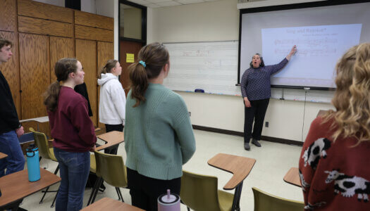 Professor of Music Sharon Campbell leads a vocal lesson (Photo by Erika Pritchard, UNK Communications).