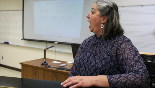 Professor of Music Sharon Campbell leads a vocal lesson (Photo by Erika Pritchard, UNK Communications).