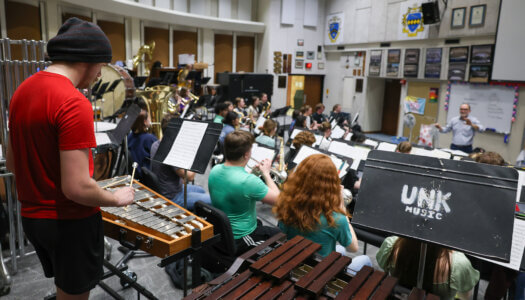 Wind Ensemble band members practice a musical piece (Photo by Erika Pritchard, UNK Communications).
