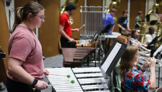 Wind Ensemble band members practice a musical piece (Photo by Erika Pritchard, UNK Communications).
