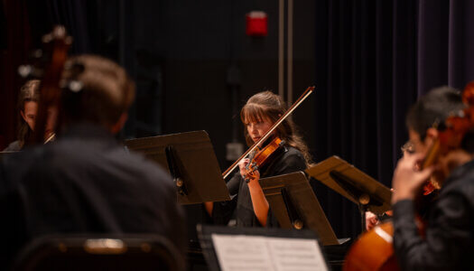 Students perform during a string quartet concert (Photo by Kollin Goff, UNK Communications).