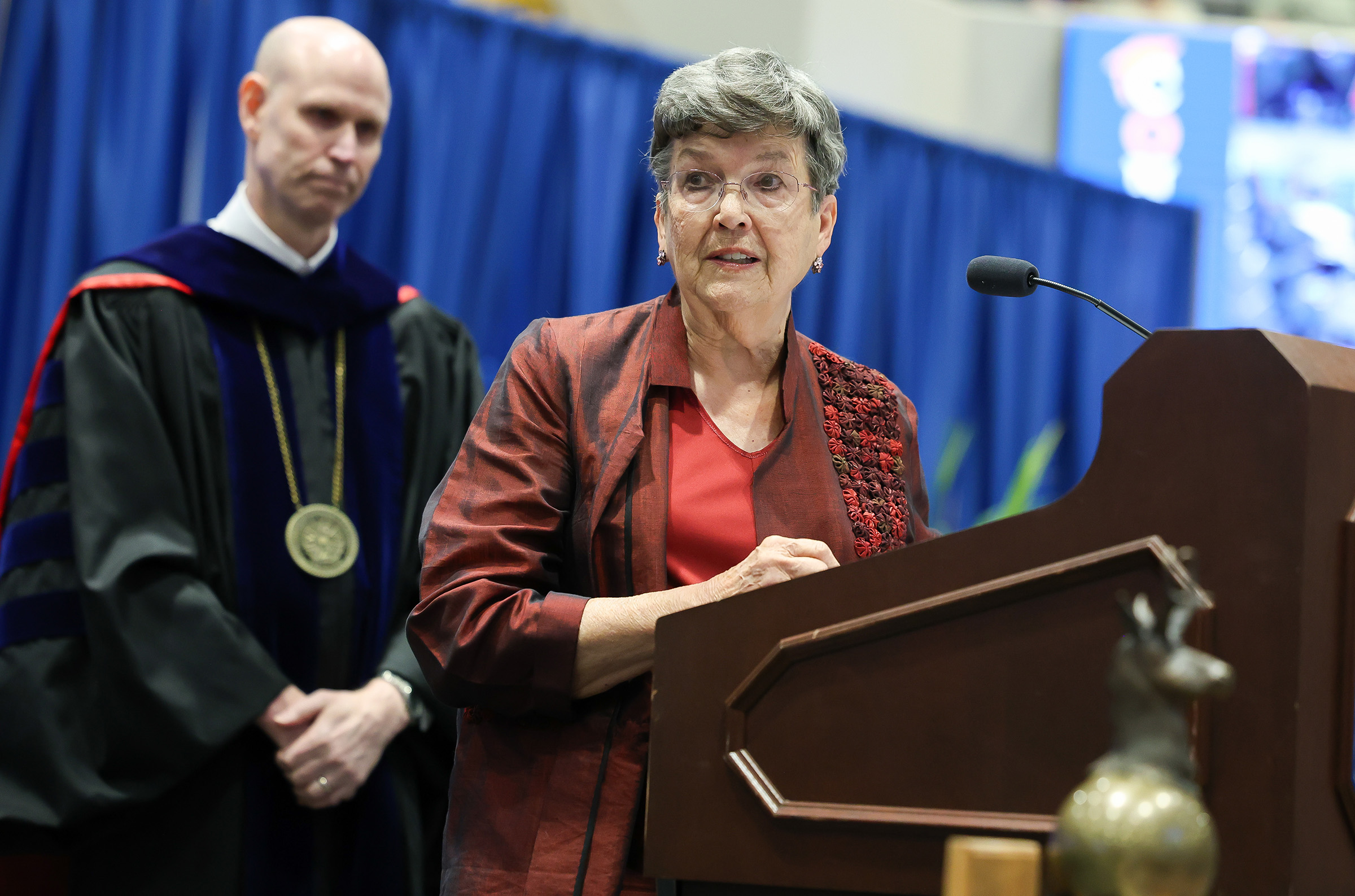 Eileen Carpenter speaks Friday during the spring commencement ceremony at UNK.