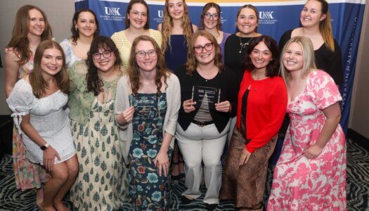 Alpha Omicron Pi with their awards.