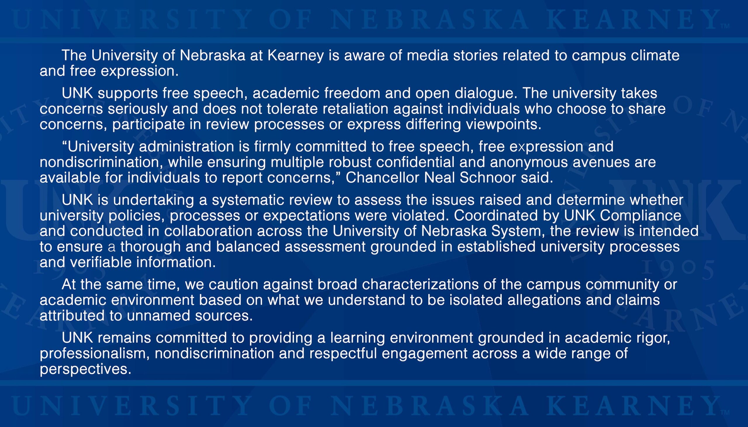 University of Nebraska at Kearney statement on campus climate, free expression