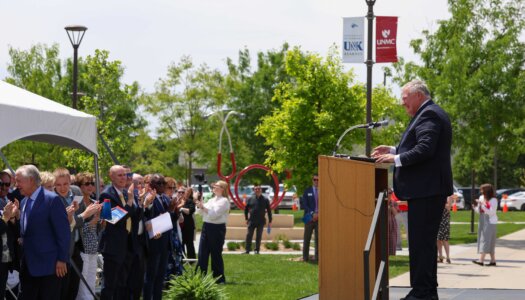 Doug Kristensen speaks during Thursday's celebration.