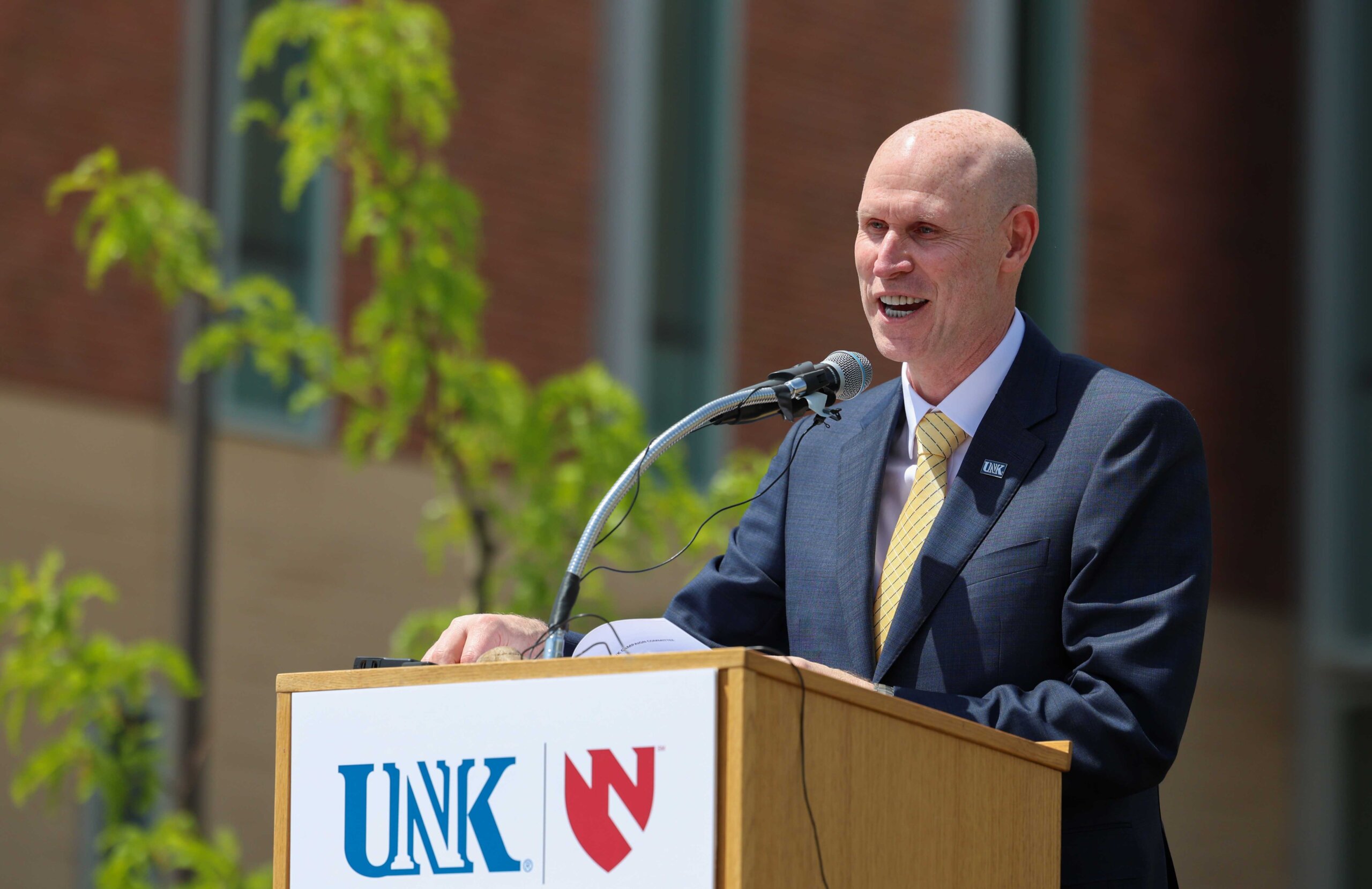 UNK Chancellor Neal Schnoor speaks Thursday during a grand opening celebration at the Douglas A. Kristensen Rural Health Education Complex on campus.