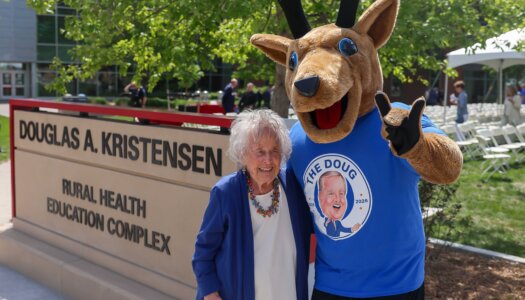 Louie the Loper and Ruth Scott pose for photos.