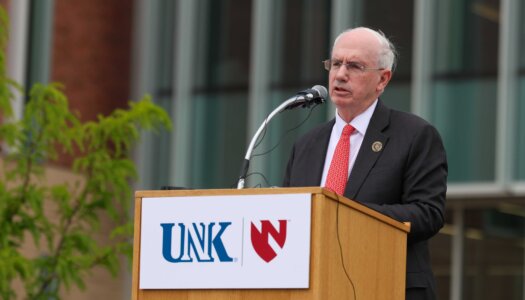 NU President Jeffrey Gold speaks during Thursday's celebration.