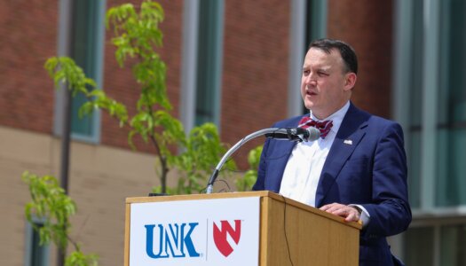 Brian Hastings speaks during the Douglas A. Kristensen Rural Health Education Complex grand opening ceremony.