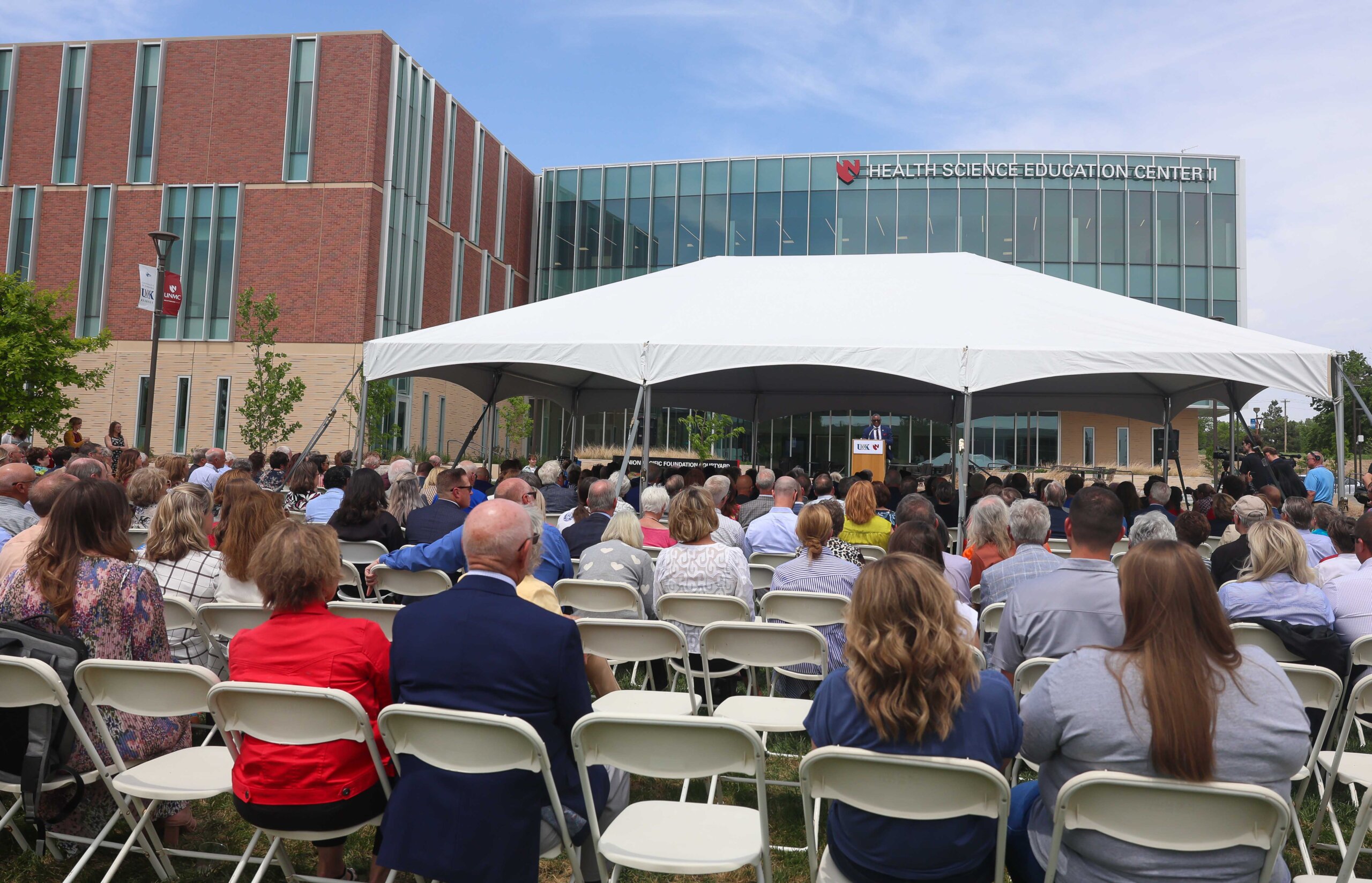 A large crowd attends the grand opening celebration at the Douglas A. Kristensen Rural Health Education Complex.
