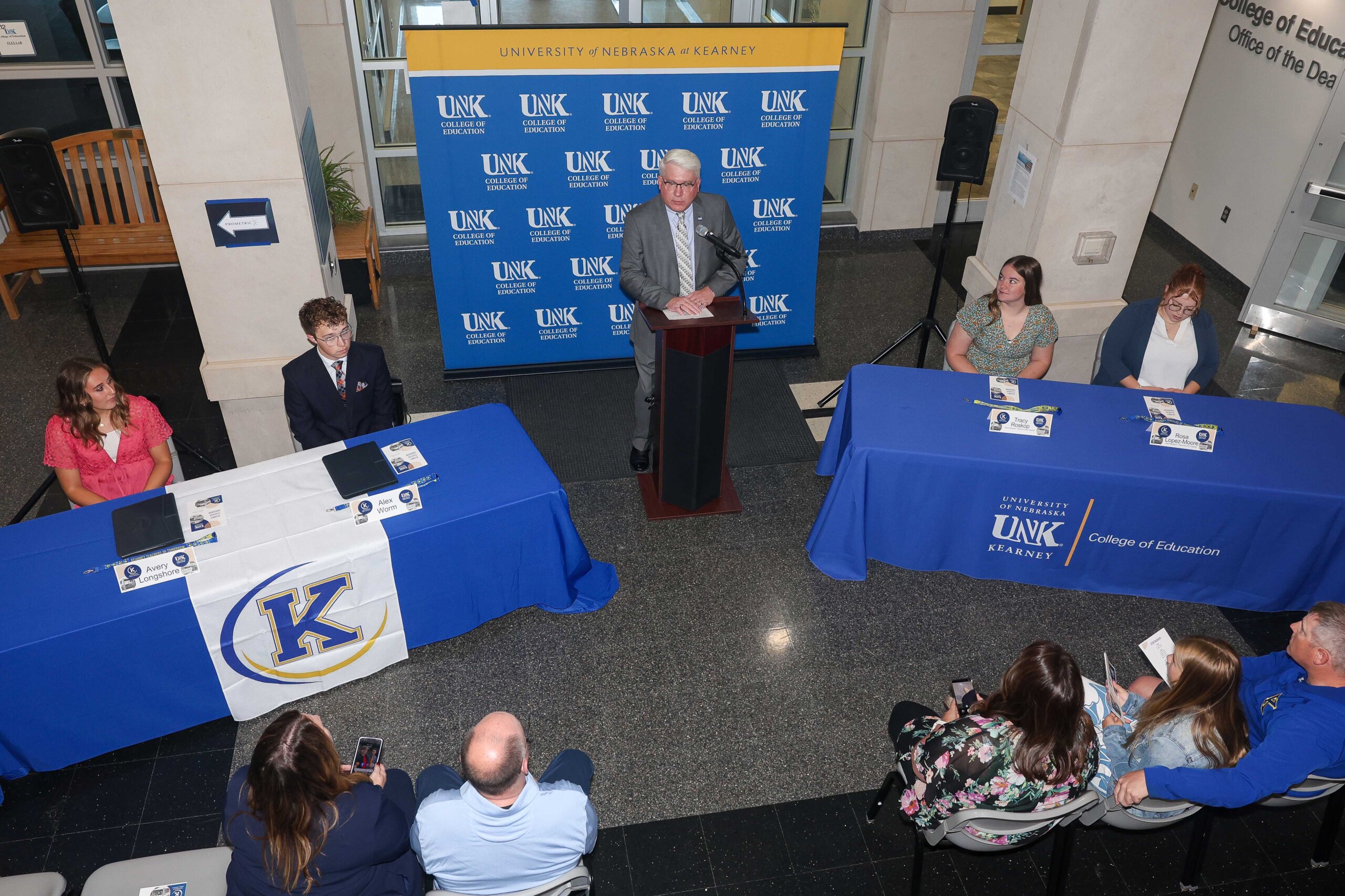 UNK College of Education Dean Mark Reid speaks Monday during a ceremony recognizing the Kearney Teachers Tomorrow Scholarship recipients.