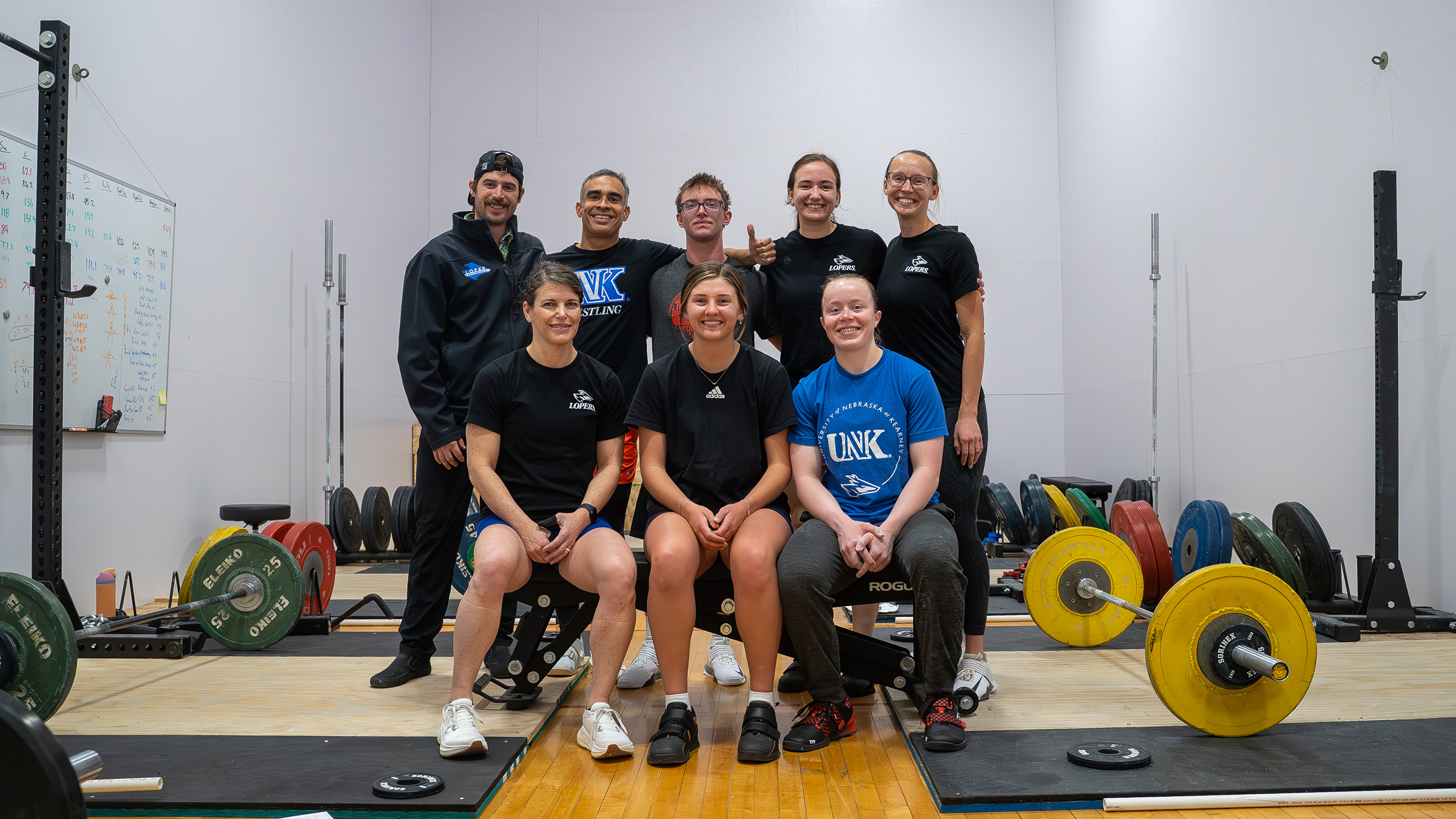 Members of the UNK Weightlifting Club pose for a photo during a recent training session.