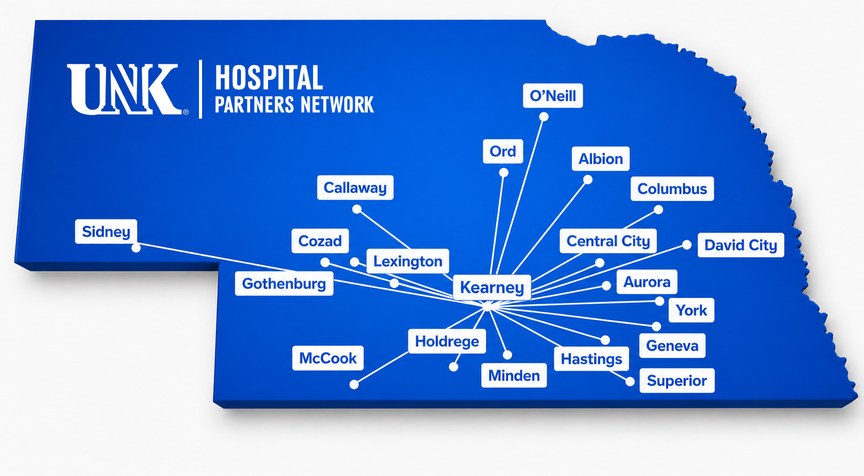 A map showing the UNK hospital partners.