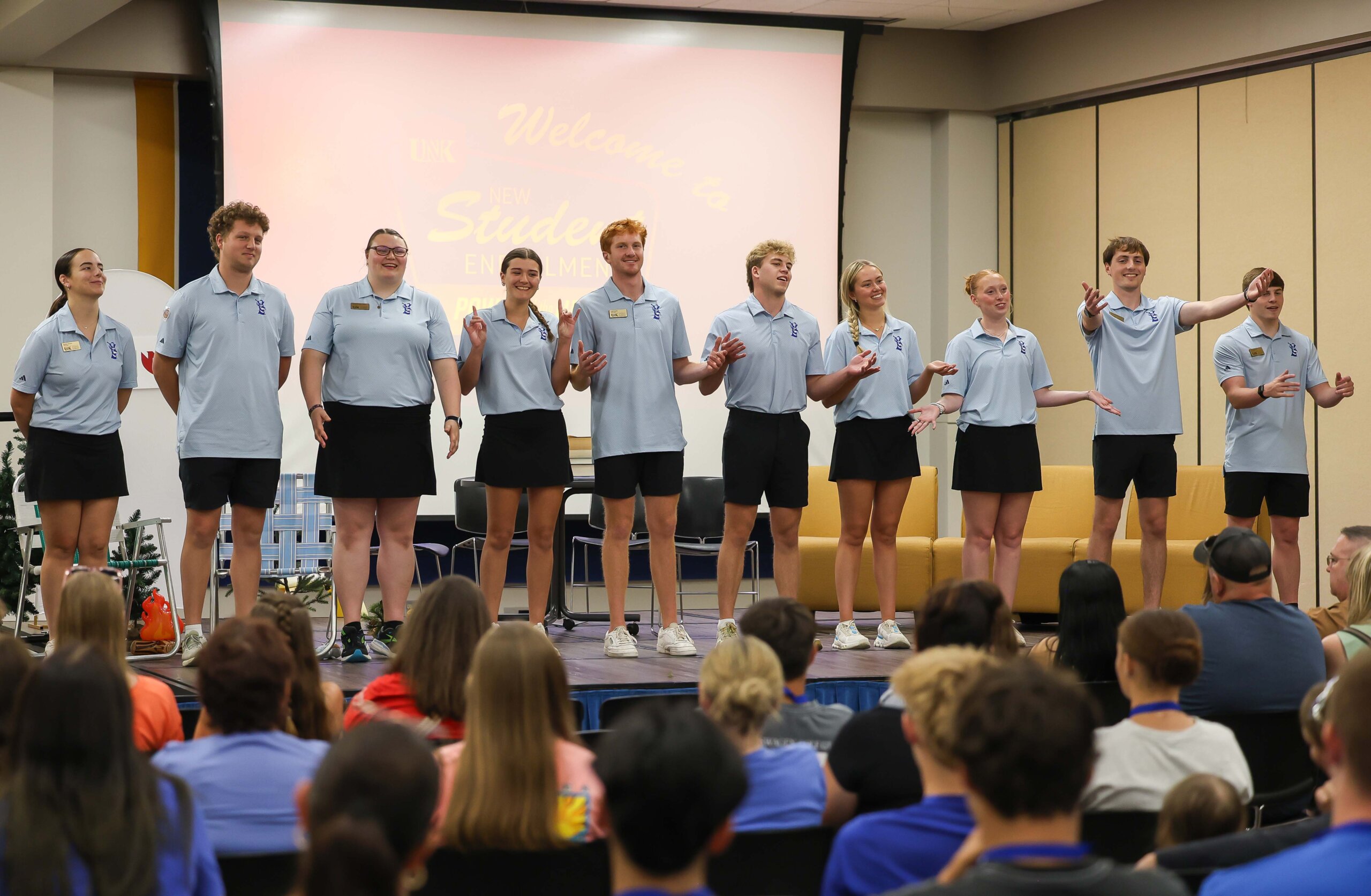 NSE leaders share campus resources through a skit.