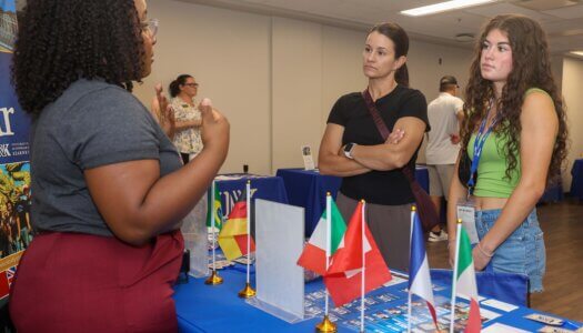 Students and their families learn about campus offerings at a resource fair.
