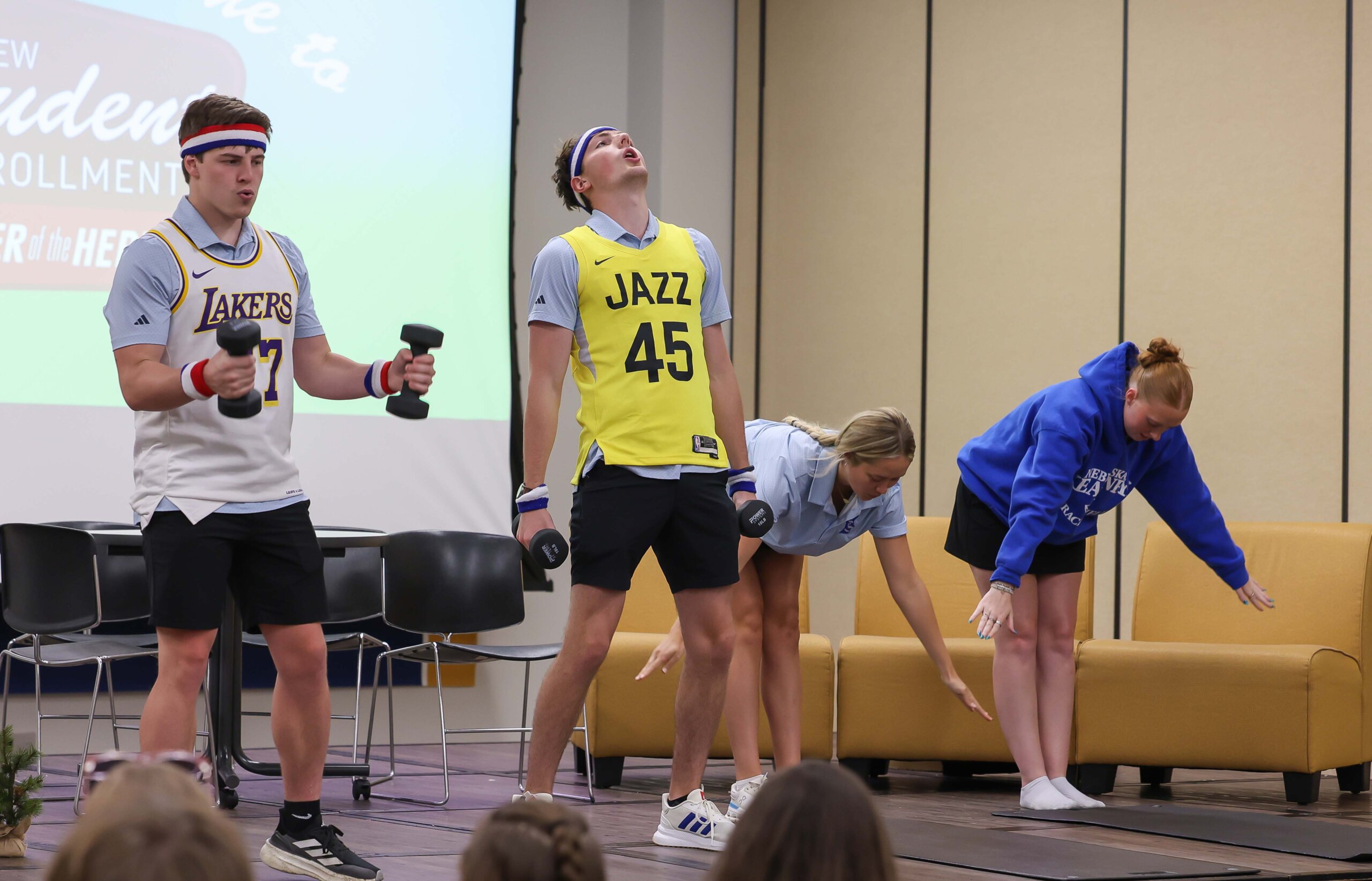 NSE leaders share campus resources through a skit.