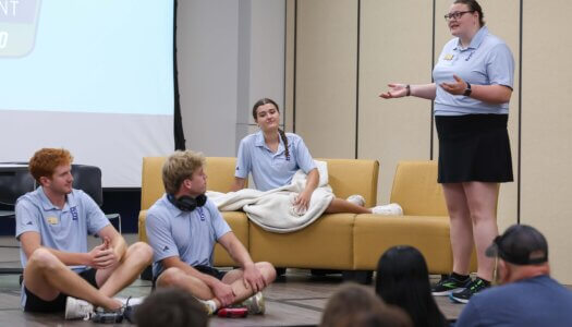 NSE leaders share campus resources through a skit.