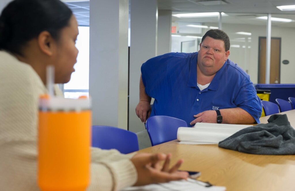 Matt Allbright meets with Residence Life staff.