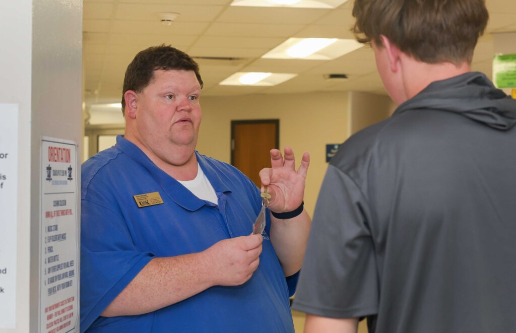 Matt Allbright meets with Residence Life staff.