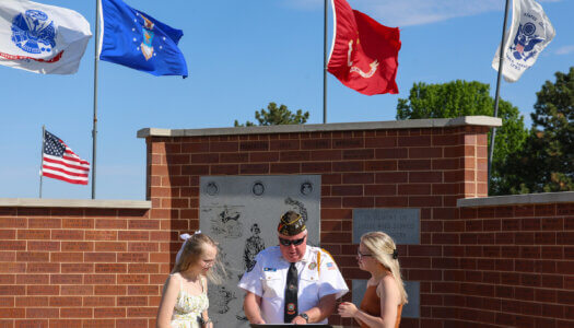 Ted Eichholz speaks during the Memorial Day ceremony in Pleasanton.