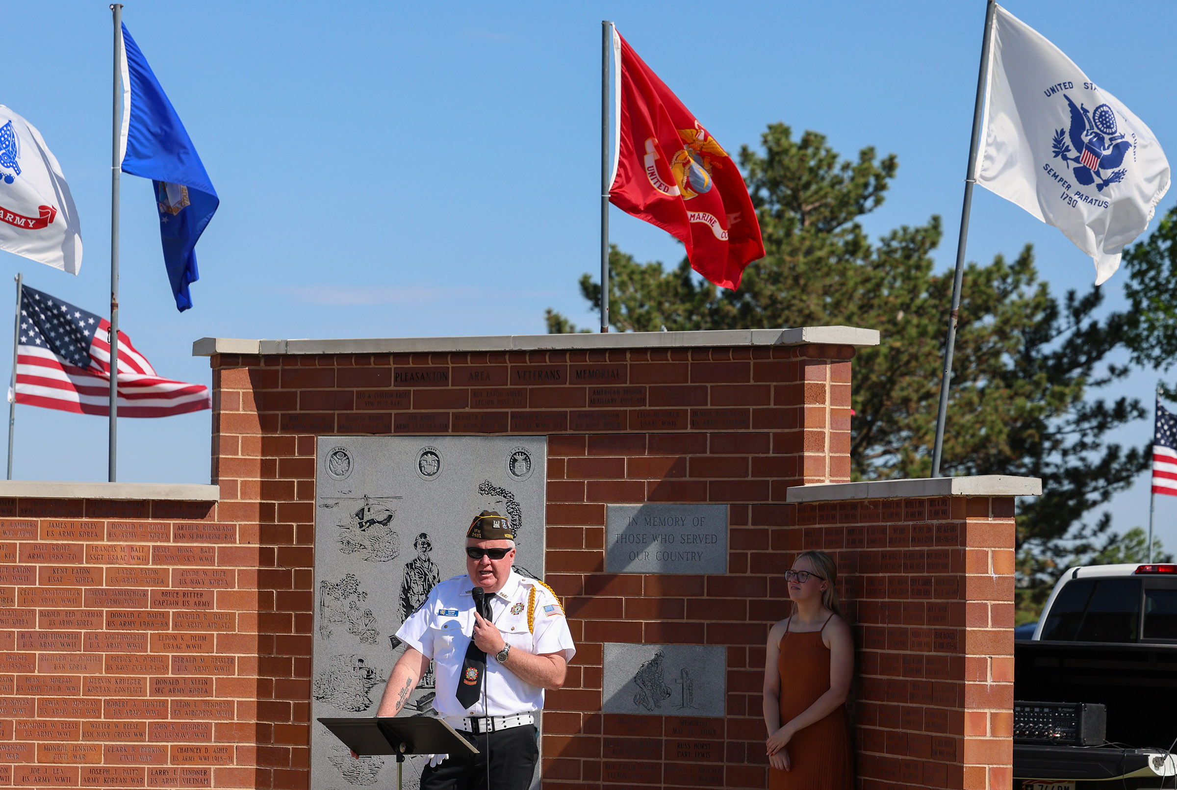 Ted Eichholz speaks during the Memorial Day ceremony in Pleasanton.